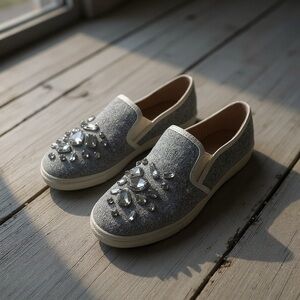 Massimo Gray Tweed  Rhinestone Slip on sneakers Size 8